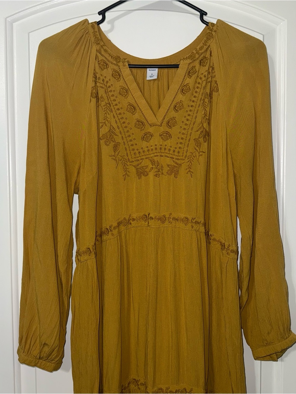 Old Navy Midi Maxi Dress Women’s Size Medium Mustard Yellow Tiered Boho Sleeves